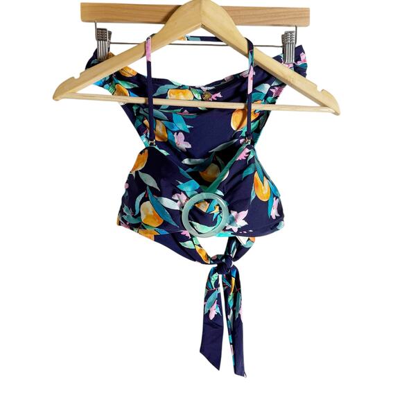 La Blanca Sunshine Navy Peach Halter Fruit Floral 2 Piece Bikini Swimsuit Set 8 - Picture 4 of 12